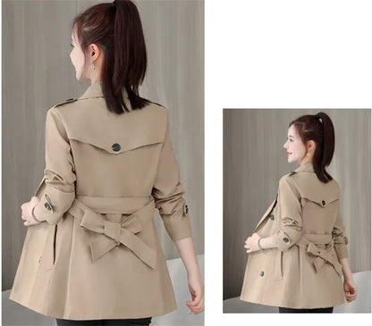 Women's Jacket 2024 New Spring Long Sleeves Stand Collar Casual Windbreaker Female Double-breasted With Belt Outerwear
