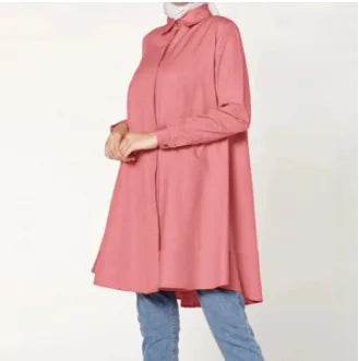 2024 Muslim Fashion Abayas for Women Oversized Solid Loose Casual Cardigan Lapel Button Tops Ladies Modest Blouses Elegant Shirt