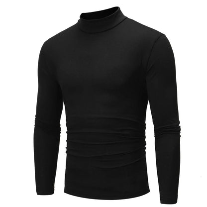 Fashion Men's Casual Slim Fit Basic Turtleneck Cotton T-Shirt High Collar Pullover Male Autumn Spring Thin Tops Basic Bottoming
