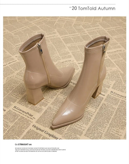 High Heels Ankle Women's Boots Pointed Toe Sexy Shoes for Women 2024 New Side Zip Classic Daily Boots Women Boots Botas