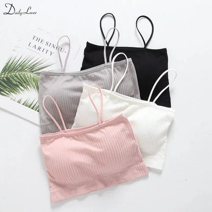 Summer New Sexy Bras for Women Soild Push Up Lingerie Seamless Spaghetti Word Sling Female Soft Tube Top Bralette Top Tanks
