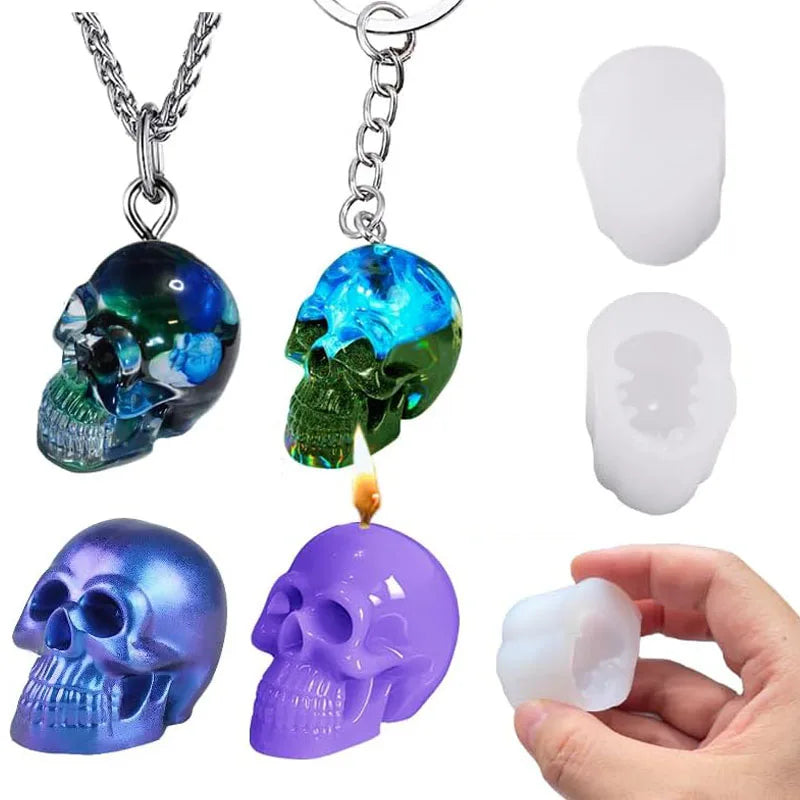 Mini Skull Resin Silicone Molds 3D Skull Head for Candle Wax Casting Chocolate Candy Cake Topper Halloween Party Supplies
