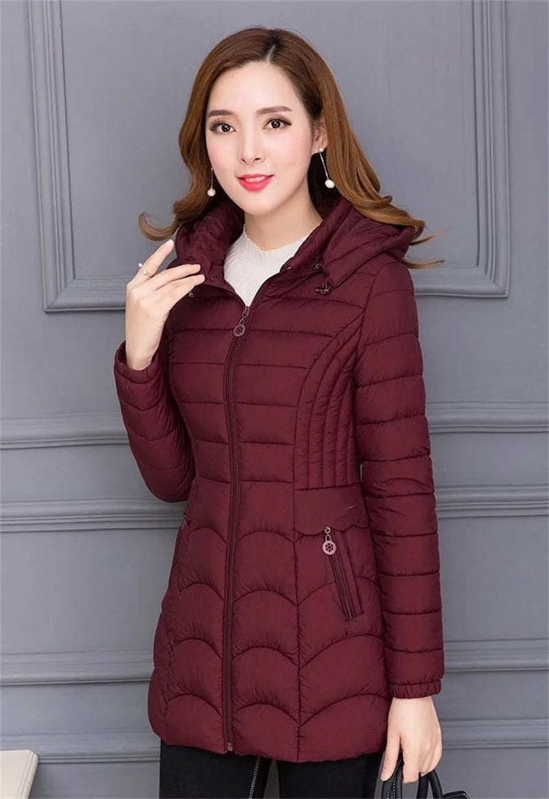 Winter Coat Women 2024 Fashion Middle Age Mother Slim Down Cotton Hooded Jacket Plus Size Casual Solid Warm Thick Outwear Parka