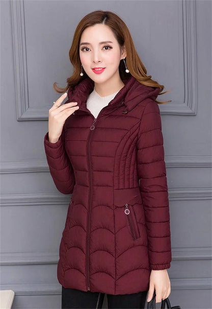 Winter Coat Women 2024 Fashion Middle Age Mother Slim Down Cotton Hooded Jacket Plus Size Casual Solid Warm Thick Outwear Parka