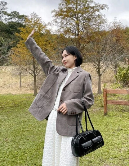 Lux Trendy Street Standoil Korea Designer Bowling Box Handbag for Women Boston Tote Bag PU Leather Bag Female Accessory