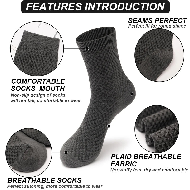 Bamboo Fiber Men's Socks 10Pairs Black Business Soft Breathable Long High Quality  Autumn for New Male Sock Plus Size 39-48