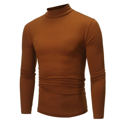 Fashion Men's Casual Slim Fit Basic Turtleneck Cotton T-Shirt High Collar Pullover Male Autumn Spring Thin Tops Basic Bottoming