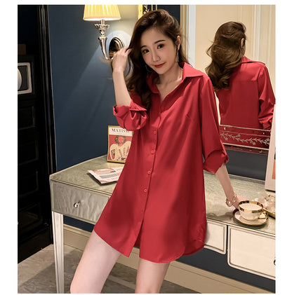 Mid-Length White Shirt Women BF Sexy Shirt Pajamas Female Skirt Ladies Tops Loose 2023 Autumn Clothing Women Shirts and Blouses