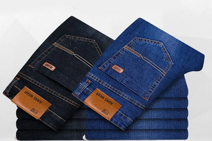 Business Men's Jeans Casual Straight Stretch Fashion Classic Blue Black Work Denim Trousers Male Brand Clothing