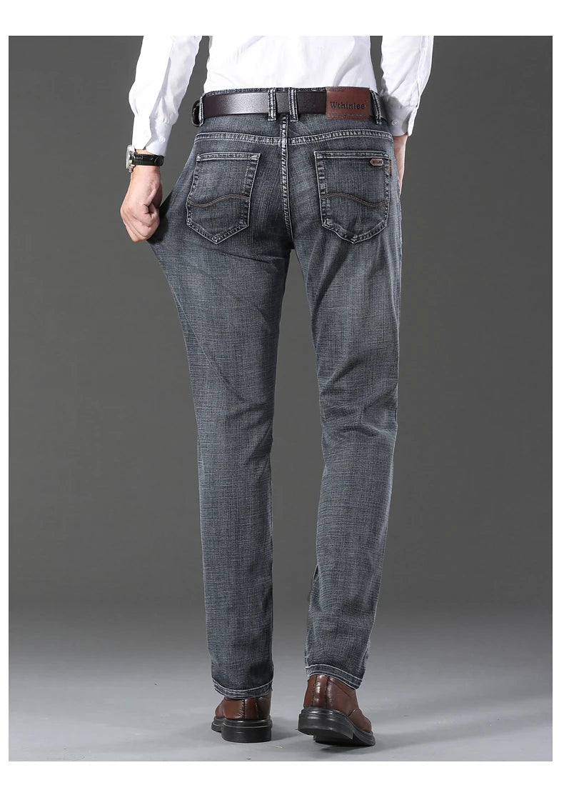 20234 Brand Men's Stretch Loose Straight Fit Jeans Men's Business Casual Denim Pants Brand New Style Trousers Mens Wear Grey