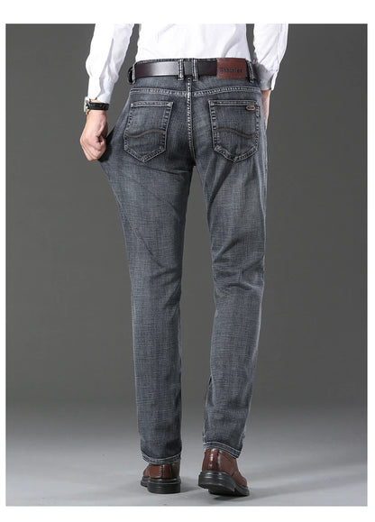 20234 Brand Men's Stretch Loose Straight Fit Jeans Men's Business Casual Denim Pants Brand New Style Trousers Mens Wear Grey
