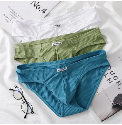 Cotton Briefs Men Sexy Bulge Pouch Underwear Sweat Absorption Underpants Breathable Panties Striped Knickers Male Soft Lingerie