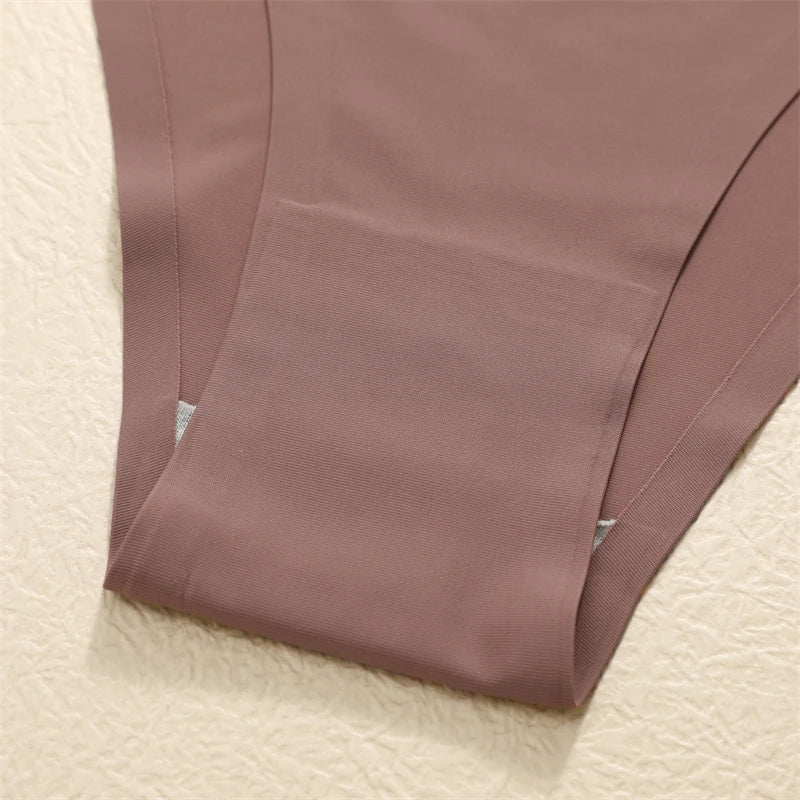 5PCS Women Seamless Underpants Ice Silk Thongs Sexy Low Waist Bikini T-back Female Solid Color Traceless G-String Panties XS-XL