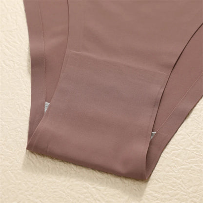 5PCS Women Seamless Underpants Ice Silk Thongs Sexy Low Waist Bikini T-back Female Solid Color Traceless G-String Panties XS-XL