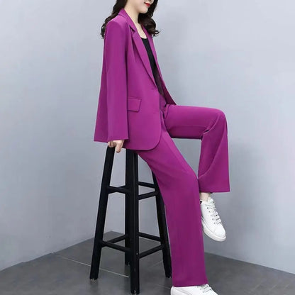 Women Formal Two-piece Set Breathable Two-piece Set Formal Business Style Women's Coat Pants Suit Set with Lapel Button for Work