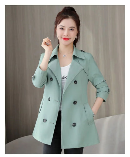 Women's Jacket 2024 New Spring Long Sleeves Stand Collar Casual Windbreaker Female Double-breasted With Belt Outerwear