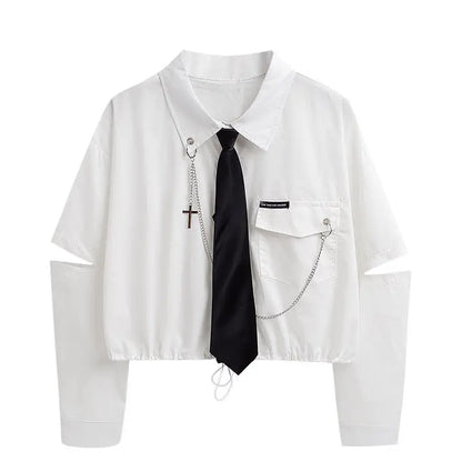 Female Set Woman 2 Pieces Pants Korean Fashion Chain Streetwear Harajuku Shirt+Sweat High Waist Y2k Aesthetic Two-piece Suit