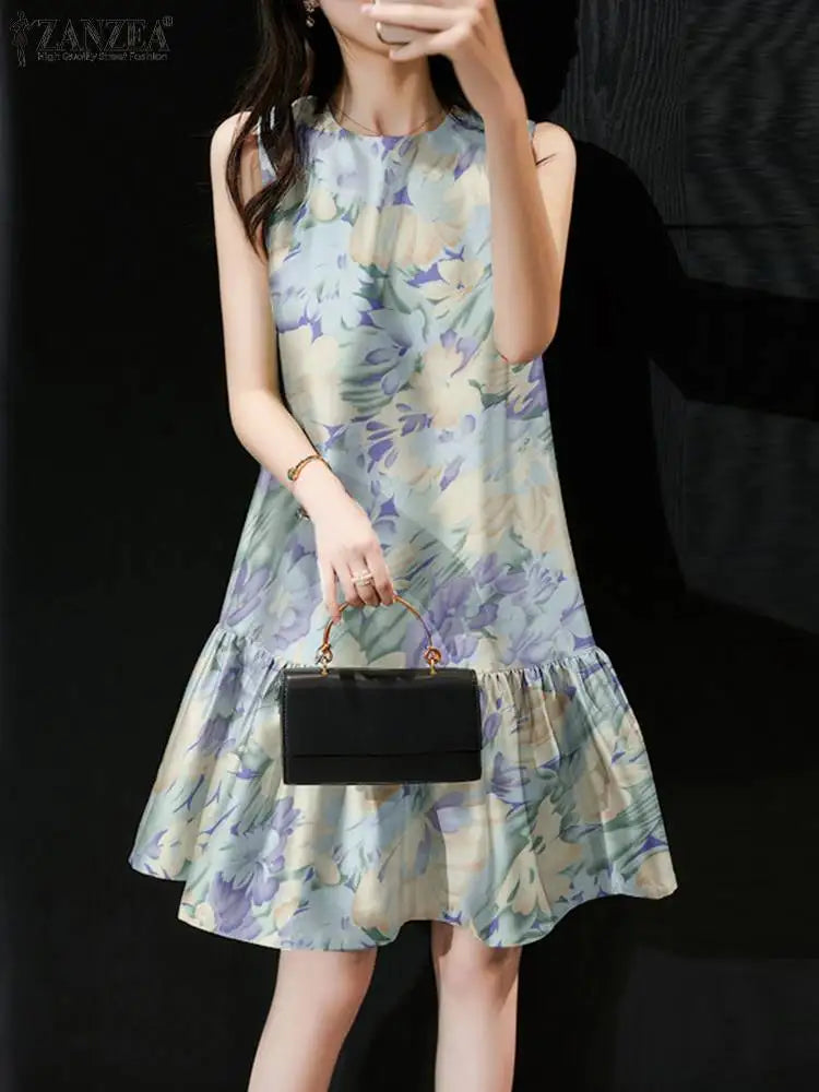 2024 ZANZEA Summer Elegant Sleeveless Dress Women Stylish Work Party Sundress Casual Tank Robe Bohemain Floral Printed Vestidos
