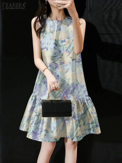 2024 ZANZEA Summer Elegant Sleeveless Dress Women Stylish Work Party Sundress Casual Tank Robe Bohemain Floral Printed Vestidos