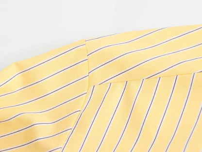 TRAF 2024 Spring New Product Women's Casual Loose Lapel Long sleeved Yellow Striped Poplin Single breasted Shirt