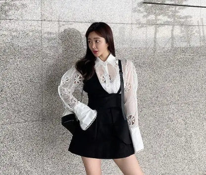 Spring Long Sleeve White Blouse Women Autumn Sexy Hollow Floral Embroidery Shirt Tops Vintage Loose Casual Blouses Blusas 13369