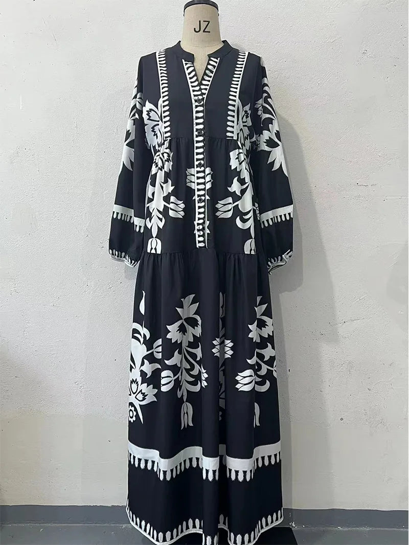 Abaya Muslim Dress Party Women Long Robe Print Jalabiya Eid Ramadan Morocco Dubai Abayas Kaftan Islam Arab Modest Vestidos