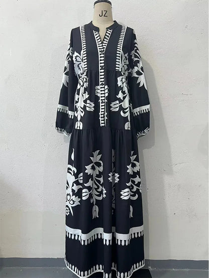 Abaya Muslim Dress Party Women Long Robe Print Jalabiya Eid Ramadan Morocco Dubai Abayas Kaftan Islam Arab Modest Vestidos