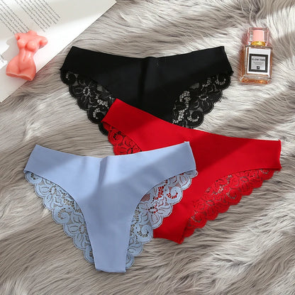 TrowBridge 3PCS Women's Panties Set Sweet Lace Underwear Soft Silk Satin Lingerie French Romantic Woman Briefs Female Sexy Panty