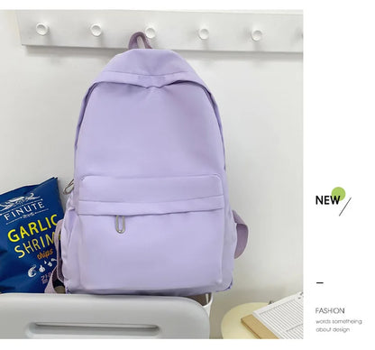 Women Schoolbag Waterproof Large Capacity School Backpack Smooth Zipper Solid Color Teens Girl Casual Daypack Bag Student Supply