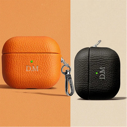 Personalized Gold Initials Letters Customize Earphone DIY Cover For Airpods 1 2 3 Pro 2 Luxury Lychee Skin Pattern With Keychain
