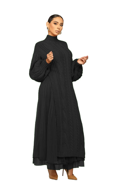 Muslim Women Knitting Dress Modest Robe Vestidos Dubai Saudi Arabic Morocco Abaya Jalabiya Eid Ramadan Knitted Dresses Abayas