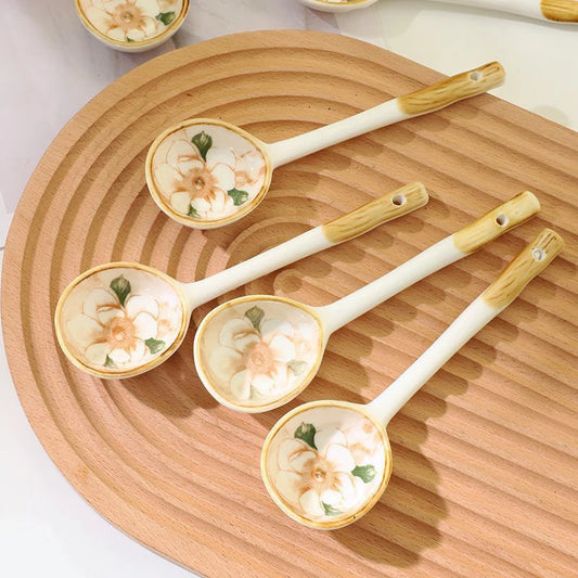 1PCS Ceramic Soup Spoon Cereal Spoon Cute Household Tableware Painted Coffee Spoon Jam Spoon Gift Dessert Scoop Kitchenware