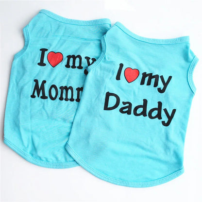 Pet Clothes Casual Puppy Dog Cat Clothing "I Love Mommy & Daddy" Print Cat Vest Tee Shirt 100% Cotton T-shirt Cat Kitten Apparel