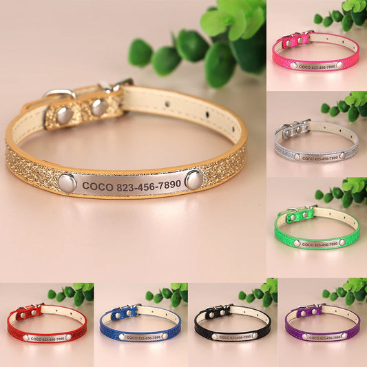 Anti-lost Cat ID Collar Personalized Puppy Cat Collars Necklace Free Engraved ID Name Tag For Kitten Cats Small Dogs Bling