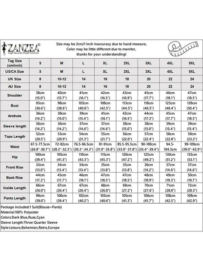ZANZEA Elegant Holiday Pant Sets Women Vintage Floral Print Square Collar Blouse 2pcs Outfits Casual Solid Trousers Tracksuits