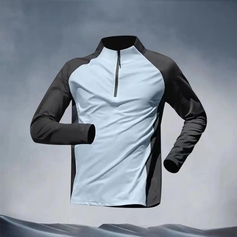 Men Slim Fit Track Top Men's Half Zipper Stand Collar Sports T-shirt with Long Sleeves for Running Fitness Training Breathable