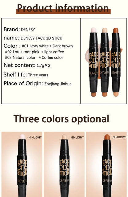 Face Concealer Double Head Concealer Pen Long Lasting White Dark Circles Corrector Contour Eye Stick Pencil Cosmetic Makeup