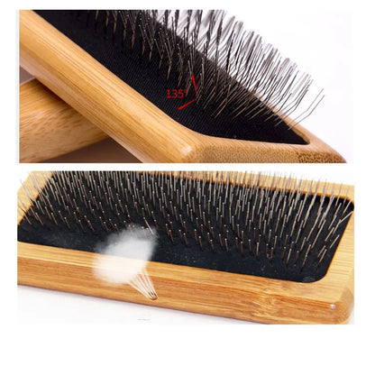 Natural Bamboo Handle Comb and Stainless Steel Hair Brush Dogs Cats Pets Accessories Tools Open Knot Pet Combs Durable Dense