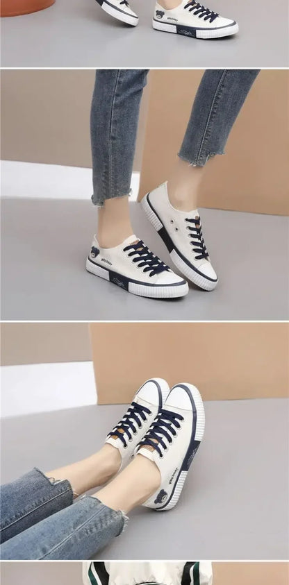 Low-top Canvas Shoes Women's Sneaker Lace up Flat Casual Shoes Fashion Breathable Running Shoes Soft Botton Vulcanize Shoe
