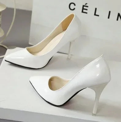 Women Solid Color Pumps Female High Heel Shoes Woman Fashion Patent Leather Sexy Pointed Toe Thin Heel Wedding Shoes