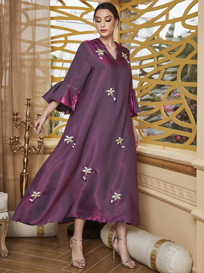 Muslim Party Long Dress Women Dresses Pearls Vestidos Dubai Abaya Saudi Morocco Caftan Jalabiya Eid Ramadan Modest Abayas Robe