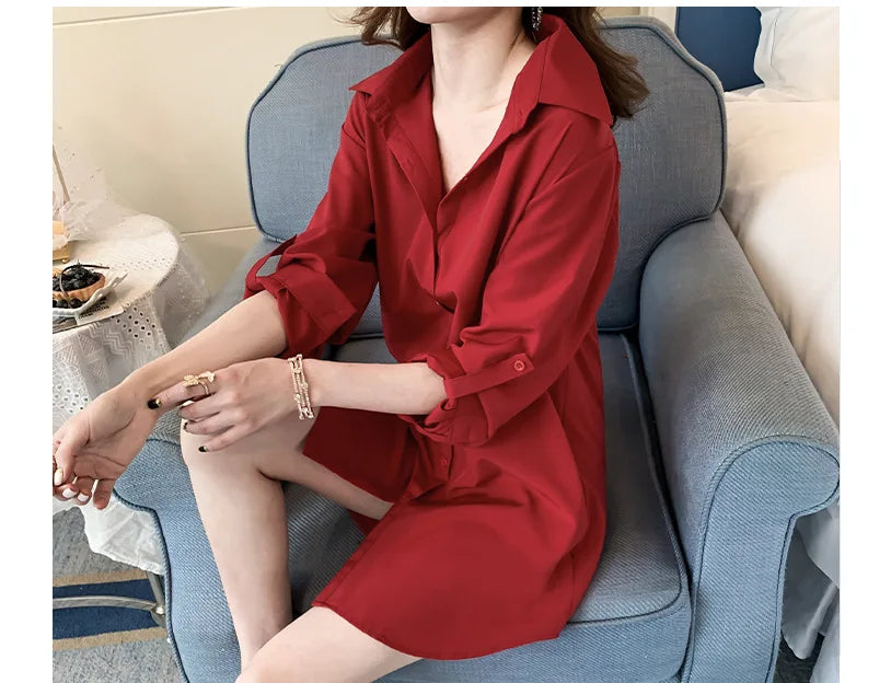 Mid-Length White Shirt Women BF Sexy Shirt Pajamas Female Skirt Ladies Tops Loose 2023 Autumn Clothing Women Shirts and Blouses