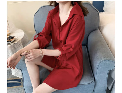 Mid-Length White Shirt Women BF Sexy Shirt Pajamas Female Skirt Ladies Tops Loose 2023 Autumn Clothing Women Shirts and Blouses