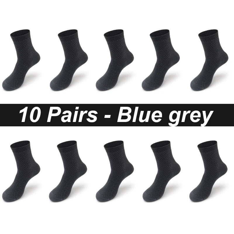 Bamboo Fiber Men's Socks 10Pairs Black Business Soft Breathable Long High Quality  Autumn for New Male Sock Plus Size 39-48