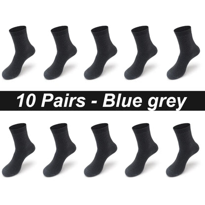 Bamboo Fiber Men's Socks 10Pairs Black Business Soft Breathable Long High Quality  Autumn for New Male Sock Plus Size 39-48