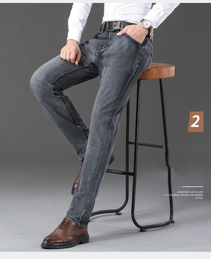 20234 Brand Men's Stretch Loose Straight Fit Jeans Men's Business Casual Denim Pants Brand New Style Trousers Mens Wear Grey