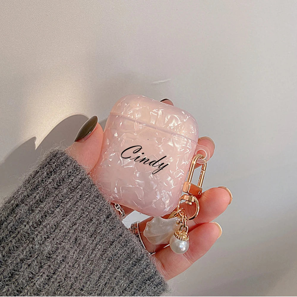 Luxury Personalized Custom Name Customized Pink White Shell Earphone Case For Airpods Pro 2 Protective Cover For Airpods 1 2 3