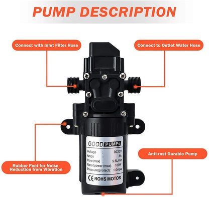 100W Portable 12v Car High Pressure Cleaning Pump Kit 160PSI Electric Cleaning Pump Car Garden Pet Cleaning