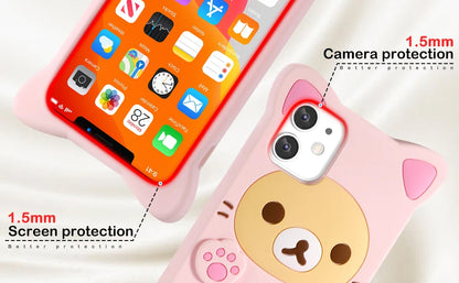 Rilakkuma Cat Bear For iPhone 16 15 14 13 12 11 Pro Max Xs XR 6 7 8 Silicone Soft Cover Case
