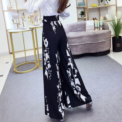 Women's Summer Long Pants Skirt Contrast Color Baggy Flower Print High Waist Slimming Plus Size Trousers Skirt Daily Clothes